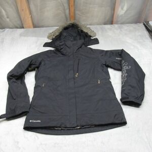 Columbia Titanium Jacket Womens Small Black Faux Fur Hood Waterproof Insulated